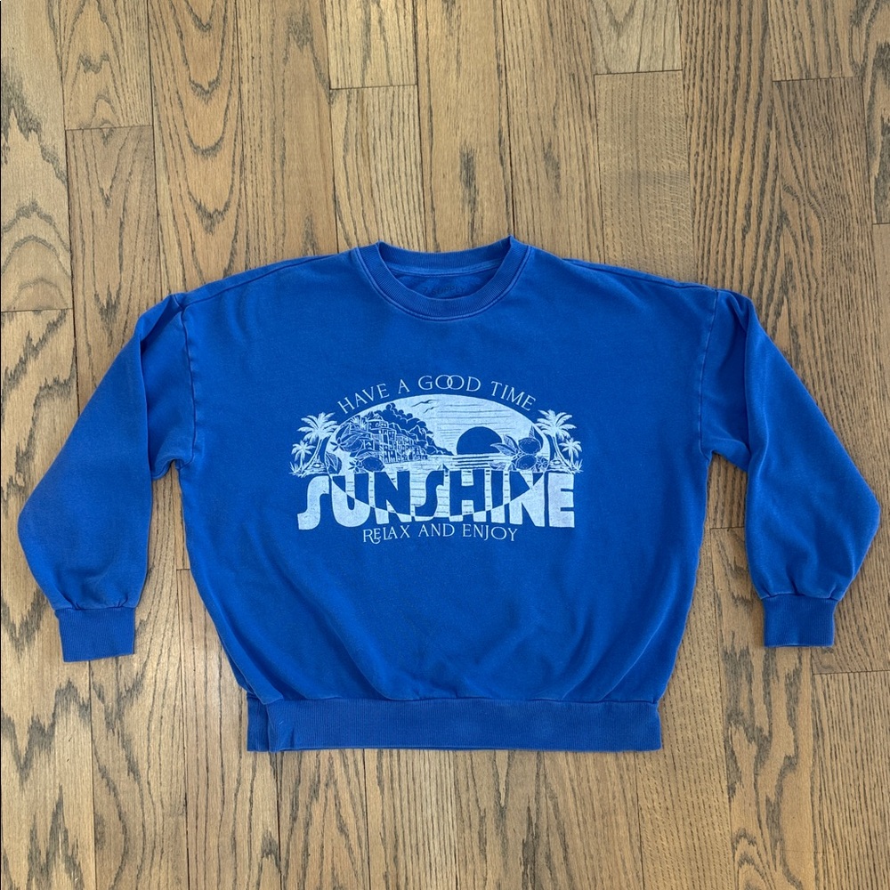 Z SUPPLY Women’s Good Time Sunday Blue Dye Graphic Sweatshirt Size Small - Picture 2 of 9